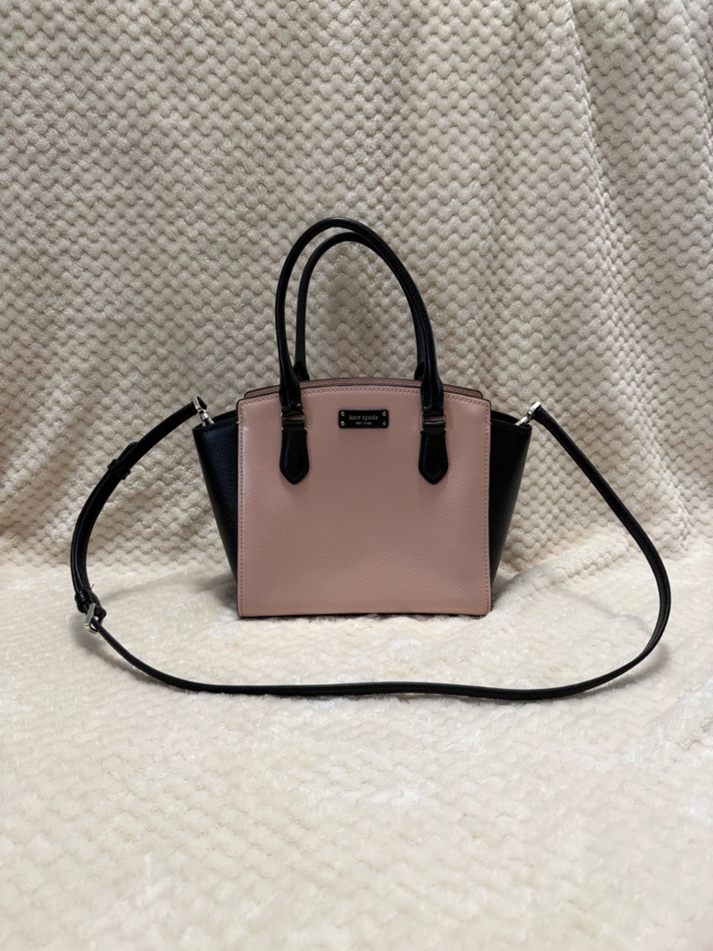 Kate Spade Pink and Black Leather Jeanne Purse with Crossbody Strap
